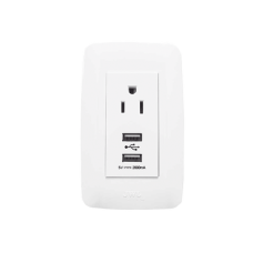Contacto Sencillo de 15 A/ 127 V CA y 2 Conectores USB de 5 V CD 2A / Color Blanco. Contacto Sencillo de 15 A/ 127 V CA y 2 Conectores USB de 5 V CD 2A / Color Blanco.