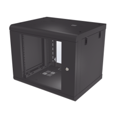 Gabinete de Pared de 9U con Puerta de Cristal Templado, 479.5 mm de Profundidad, Rack de 19'', Acero Reforzado Color Negro. Gabinete de Pared de 9U con Puerta de Cristal Templado, 479.5 mm de Profundidad, Rack de 19'', Acero Reforzado Color Negro.