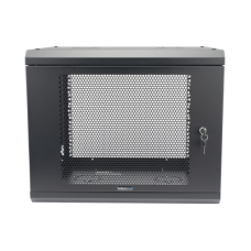 Gabinete de Pared de 9U con Puerta Perforada, 455 mm de Profundidad, Rack de 19'', Acero Reforzado Color Negro. Gabinete de Pared de 9U con Puerta Perforada, 455 mm de Profundidad, Rack de 19'', Acero Reforzado Color Negro.