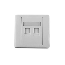 Tapa de pared, salida para dos puertos, con espacio para etiqueta - Blanco