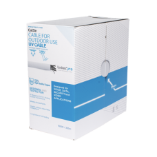 Bobina de cable de 305 m, Cat5e, para intemperie, sin blindar, color blanco, UL, para aplicaciones en CCTV, redes de datos, Requiere tubería para su correcta instalación en ambientes exteriores.