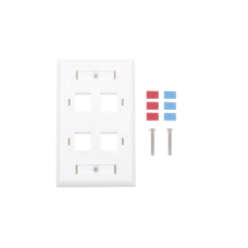 Placa de Pared de 4 Puertos, Keystone, con Espacio para Etiqueta, Color Blanco