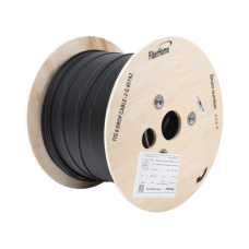 Carrete de 1 km de Fibra Óptica Aérea Mini Figura 8 G.657A2 Tipo Drop, Monomodo de 2 Hilos (Bifibra), Diseñada para Fusionarse, Color Negro, Span 80, (No Soporta Conectores Mecánicos)