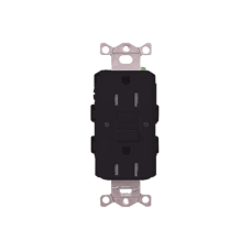 Tomacorriente 125V 15A resistente a manipulaciones, color negro.