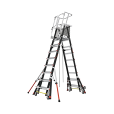 Escalera de Fibra de Vidrio  con Jaula de 8'-14' (2.44 - 4.27 m). Con Ajuste en Ruedas (RATCHET™ Leveler) (SKU:18515-817).