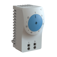 Termostato/Interruptor Para Control de Temperatura en Grados Celsius, Para Uso con Ventiladores, Con Terminales de Conexión, y Clip para Riel Din de 35 mm, Color Gris Claro