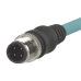 Cable de Conexión IndustrialNet Cat5e, Con Conector Recto M12 D-Code Macho en Ambos Extremos, Blindado S/FTP, Forro TPO, Color Azul Cerceta, 1 Metro