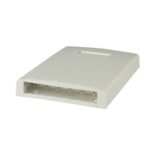 Caja de Montaje en Superficie, con Accesorio para Resguardo de Fibra Óptica, para 6 Módulos Mini-Com, Color Blanco Mate