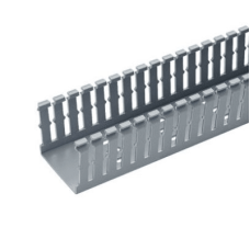 Canaleta Ranurada de PVC sin Tapa, Tipo F, 2.25 in de Ancho, 3.14 in de Alto y 1800 mm de Largo, Color Gris