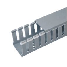 Canaleta Ranurada de PVC con Tapa, Tipo F, 44.5 mm de Ancho, 104.1 mm de Alto y 2 m de Largo, Color Gris