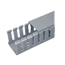 Canaleta Ranurada de PVC con Tapa, Tipo F, 32 mm de Ancho, 28.7 mm de Alto y 2 m de Largo, Color Gris