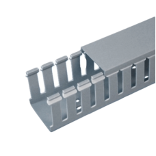 Canaleta Ranurada de PVC con Tapa, Tipo F, 57.2 mm de Ancho, 79.2 mm de Alto y 2 m de Largo, Color Gris