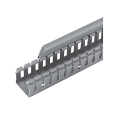 Canaleta Ranurada de PVC sin Tapa, Tipo H (Tapa Abisagrada), 55.1 mm de Ancho, 50.3 mm de Alto y 1828.8 mm de Largo, Color Gris