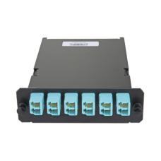 Placa Acopladora de Fibra Óptica FAP, Con 12 Pigtails Ribbon y 6 Conectores LC Duplex (12 Fibras), Para Fibra Multimodo OM3/OM4, Color Aqua