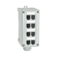 Panel de Parcheo Modular para Fibra Óptica, de Instalación en Riel DIN Estándar de 35mm, 8 Puertos Mini-Com, Color Gris