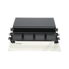 Panel de Distribución de Fibra Óptica, Acepta 4 Placas FAP o FMP, Bandeja Deslizable, Hasta 48 Fibras, Color Negro, 1UR