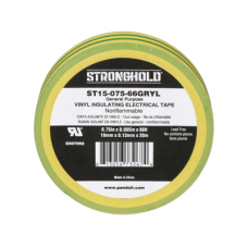 Cinta Eléctrica STRONGHOLD para Aislar, de PVC, Uso Construcción General en Tierras Físicas, Grosor de 0.13 mm (5 mil), Ancho de 19.05 mm, y 20.12 m de Largo, Color Amarillo/Verde. Cinta Eléctrica STRONGHOLD para Aislar, de PVC, Uso Construcción General en Tierras Físicas, Grosor de 0.13 mm (5 mil), Ancho de 19.05 mm, y 20.12 m de Largo, Color Amarillo/Verde.