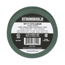 Cinta Eléctrica STRONGHOLD para Aislar, de PVC, Uso General Reparación y Mantenimiento, Grosor de 0.18mm (7 mil), Ancho de 19mm, y 20.12m de Largo, Color Verde Cinta Eléctrica STRONGHOLD para Aislar, de PVC, Uso General Reparación y Mantenimiento, Grosor de 0.18mm (7 mil), Ancho de 19mm, y 20.12m de Largo, Color Verde