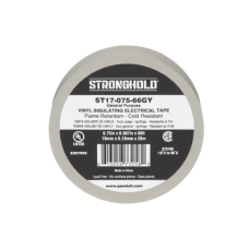 Cinta Eléctrica STRONGHOLD para Aislar, de PVC, Uso General Reparación y Mantenimiento, Grosor de 0.18mm (7 mil), Ancho de 19mm, y 20.12m de Largo, Color Gris Cinta Eléctrica STRONGHOLD para Aislar, de PVC, Uso General Reparación y Mantenimiento, Grosor de 0.18mm (7 mil), Ancho de 19mm, y 20.12m de Largo, Color Gris