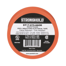 Cinta Eléctrica STRONGHOLD para Aislar, de PVC, Uso General Reparación y Mantenimiento, Grosor de 0.18mm (7 mil), Ancho de 19mm, y 20.12m de Largo, Color Naranja Cinta Eléctrica STRONGHOLD para Aislar, de PVC, Uso General Reparación y Mantenimiento, Grosor de 0.18mm (7 mil), Ancho de 19mm, y 20.12m de Largo, Color Naranja
