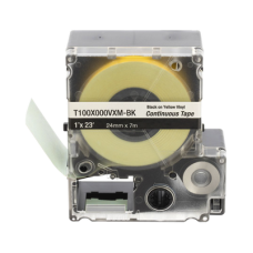 Casete de Etiquetas de Vinilo de Cinta Continua, Color Negro Sobre Amarillo, Uso Interior/Exterior, 24 mm (0.94 Pulgadas) de Ancho x 7 Metros (23 Pies) de Largo