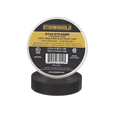 Cinta Eléctrica STRONGHOLD para Aislar, de PVC, Uso Profesional en Construcción Eléctrica, Grosor 0.18mm (7 mil), Ancho 19mm, y 20m Largo, Color Negro.