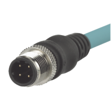 Cable de Conexión IndustrialNet Cat5e, Con Conector Recto M12 D-Code Macho en Ambos Extremos, Blindado S/FTP, Forro TPO, Color Azul Cerceta, 1 Metro