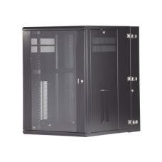 Gabinete PanZone de Montaje en Pared, de 19in, Puerta con Ventana de Seguridad, 18 UR, 762mm de Profundidad, Color Negro