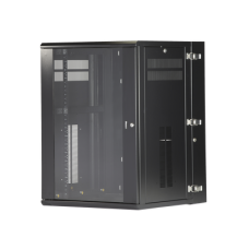 Gabinete PanZone de Montaje en Pared, de 19in, Puerta con Ventana de Seguridad, 18 UR, 635mm de Profundidad, Color Negro