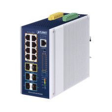 Switch Industrial Capa 3 de 8 Puertos 10/100/1000T PoE 802.3bt, 2 Puertos SFP 1 G/2.5 G, 4 Puertos SFP 10G, Instalación en Pared o Puerto DIN. Switch Industrial Capa 3 de 8 Puertos 10/100/1000T PoE 802.3bt, 2 Puertos SFP 1 G/2.5 G, 4 Puertos SFP 10G, Instalación en Pared o Puerto DIN.