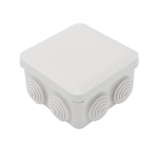 Caja Estanca, Derivación, Conexión de Plástico (89 X 89 X 50 mm) con 7 Glándulas de Goma. Para Instalaciones Comerciales,  Residenciales e Industriales. Cerrado a Presión. 