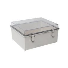 Gabinete Plástico ABS, Puerta Transparente, Uso en Intemperie IP66 (170 x 220 x 110 mm) Cierre por Broches Inoxidables y Permite Cerrado por Candado y Llave (Perno 5mm) No Incluido Gabinete Plástico ABS, Puerta Transparente, Uso en Intemperie IP66 (170 x 220 x 110 mm) Cierre por Broches Inoxidables y Permite Cerrado por Candado y Llave (Perno 5mm) No Incluido