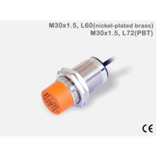Sensor de Proximidad Capacitivo CBT30-N15PA-D3Y2 / M30 / 15 mm Detección / PNP N.O. / DC 12-24V / IP67 / Cable 2M / Protección Cortocircuito y Polaridad Inversa / −20 a +60°C