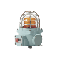 Baliza con luz LED color Ámbar con patrón de destello fijo o flasheante, ideal para zonas y áreas peligrosas, opera en un rango de 120 VCA