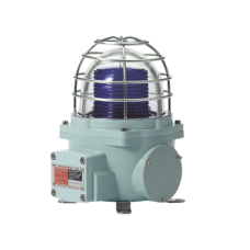 Baliza con luz LED color Azul con patrón de destello fijo o flasheante, ideal para zonas y áreas peligrosas, opera en un rango de 12-24 VCD