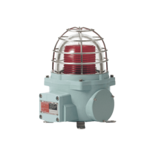 Baliza con luz LED color Rojo con patrón de destello fijo o flasheante, ideal para zonas y áreas peligrosas, opera en un rango de 12-24 VCD