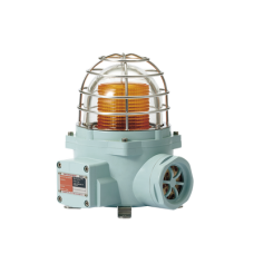 Luz LED color Ámbar de advertencia con patrón de destello flasheante/fijo para zonas peligrosas con buzzer incluido a 105 dB. de 120 VCA