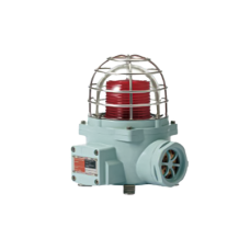 Luz LED color Rojo de advertencia con patrón de destello flasheante/fijo para zonas peligrosas con buzzer incluido a 105 dB. de 120 VCA