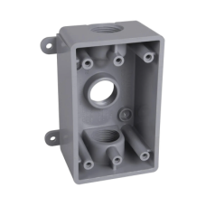 Caja Impermeable de 1 Gang / Profundidad de 2 Pulgadas (5.08 cm) / Cuenta con 3 Salidas Roscadas para Tubería de 1/2 Ó 3/4 / Color Gris