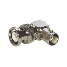 Adaptador en Ángulo Recto para 75 Ohm, de Conector BNC Macho a BNC Hembra (Monitor), Níquel/ Oro/ Teflón.