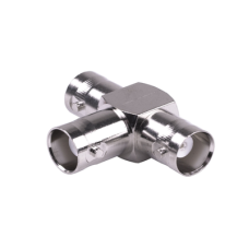 Adaptador Triple en T para 50 Ohm de BNC Hembra a Doble BNC Hembras, Níquel/ Plata/ Teflón.