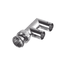 Adaptador Triple en F para 75 Ohm, de Conector BNC Macho a Doble BNC Hembra, Níquel/ Oro/ Delrin.