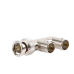 Adaptador Triple en F para 75 Ohm, de Conector BNC Macho a Doble BNC Hembra, Níquel/ Oro/ Delrin.