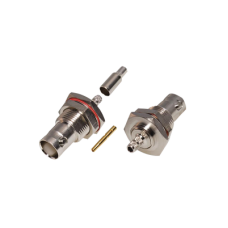 Conector BNC Hembra /Chasis en D-Plano, Anillo Plegable/ RG-316/U, Niquel/Oro/Teflón.