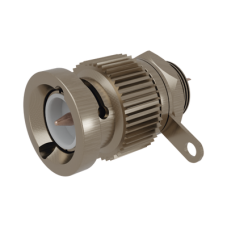 Conector BNC Macho, Montaje Frontal en D-Plano, Contacto Soldable, Níquel/ Oro/ Teflón.