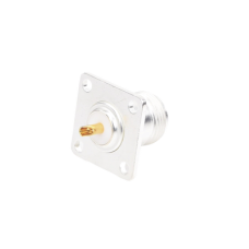 Conector N Hembra para Montaje Frontal en Panel con 4 Perforaciones a 18 mm, Plata/ Oro/ Teflón.
