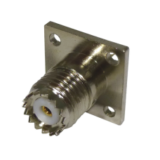 Conector Mini UHF Hembra para Montaje con 4 Perforaciones a 13 mm en Panel, Níquel/ Oro/ Teflón.