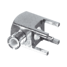 Conector MCX Macho en Ángulo Recto para Montaje en PCB con Terminal y 4 Patas, Oro/ Oro/ Teflón.