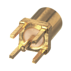 Conector MMCX Hembra para Montaje Vertical con 4 Patas y Terminal para soldar en PCB, Oro/ Oro/ Teflón.