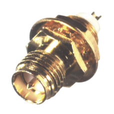 Conector SMA Hembra Inverso de Montaje Frontal en Panel, D-Plano, Soldable, Oro/ Oro/ Teflón. 